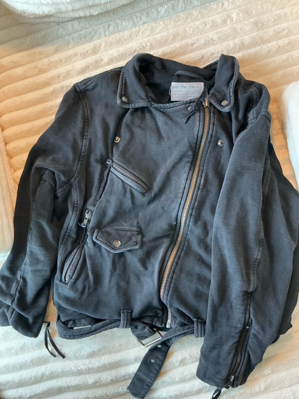 Free People We The Free Black Moto Jacket Zipper Detail Size S